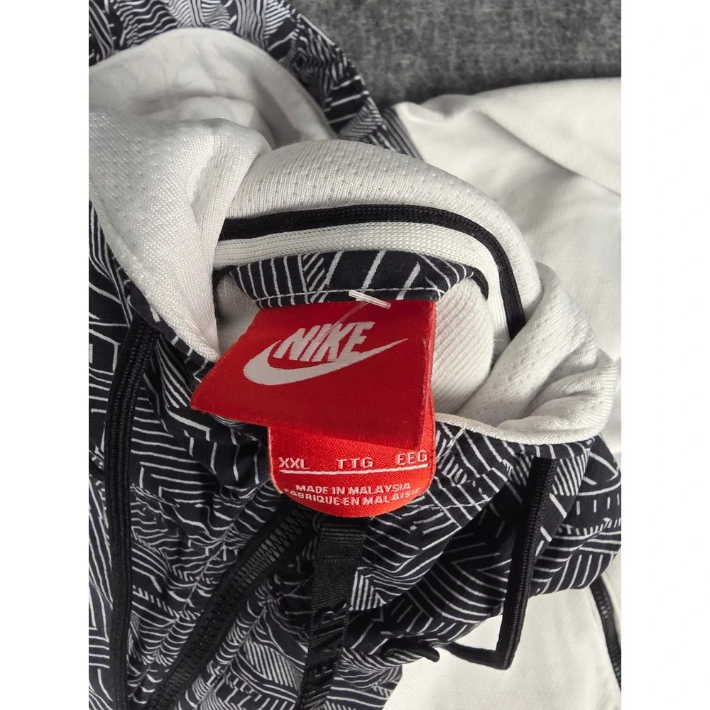 Nike Windrunner Full Zip Hoodie Men 2XL White Black Geometric Chevron 805138-100